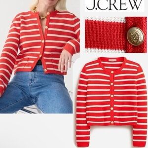 NEW JCREW EMILIE RED STRIPE LADY CARDIGAN